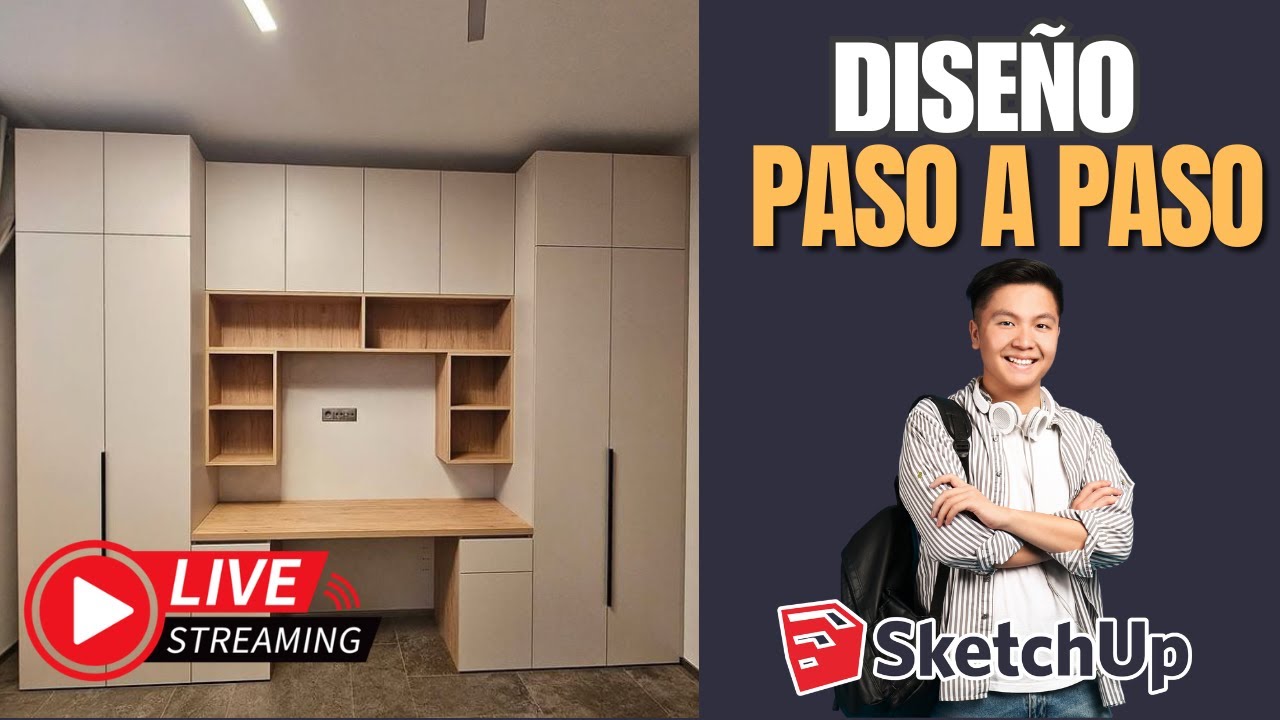 diseña facil un Closet mas escritorio de melamina con SKETCHUP