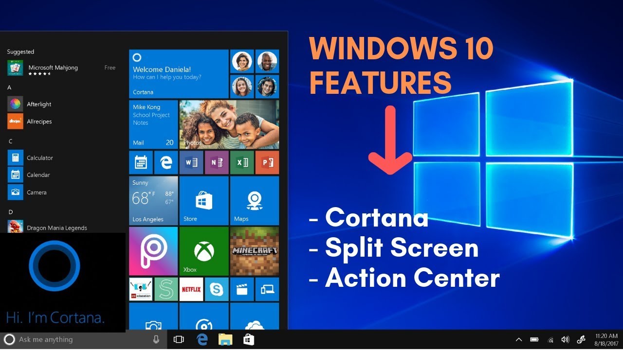Windows 10 features: Cortana, Split Screen and action center  || Funny Cortana Replies