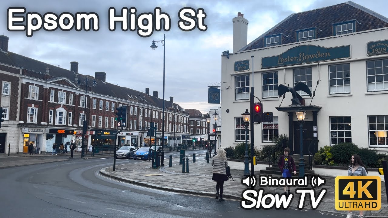 Evening Walk along Epsom High Street - Slow TV