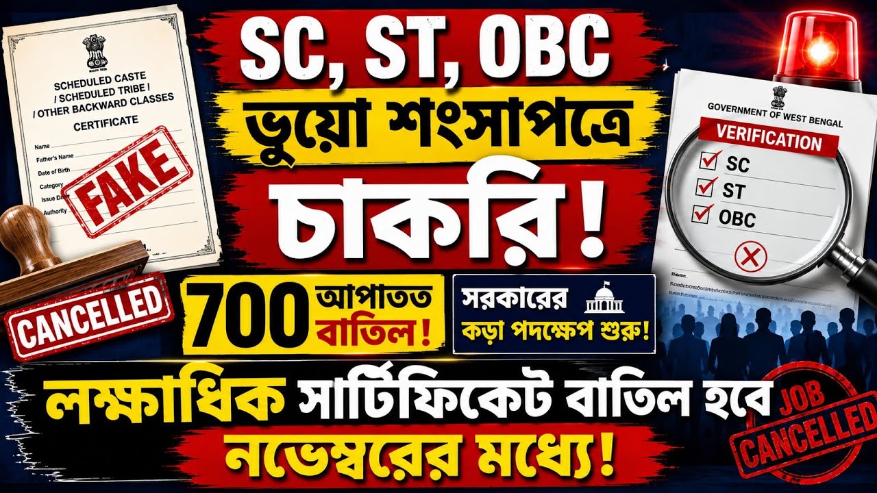 🚨 SC, ST, OBC ভুয়ো শংসাপত্রে বড় অভিযান! ৭০০ বাতিল, নভেম্বরের মধ্যে আরও বড় পদক্ষেপ?