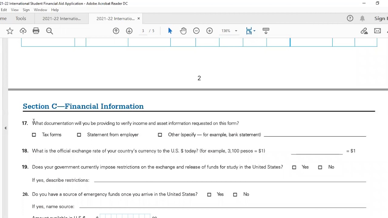Filling the ISFAA - International Students Financial Aid Application