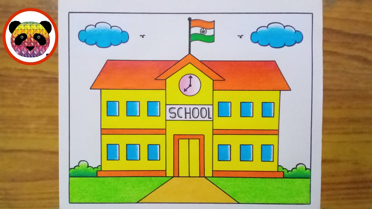 Школьный рисунок / Рисунок школьного пейзажа / Как нарисовать школу легко и поэтапно / Мой школьн...