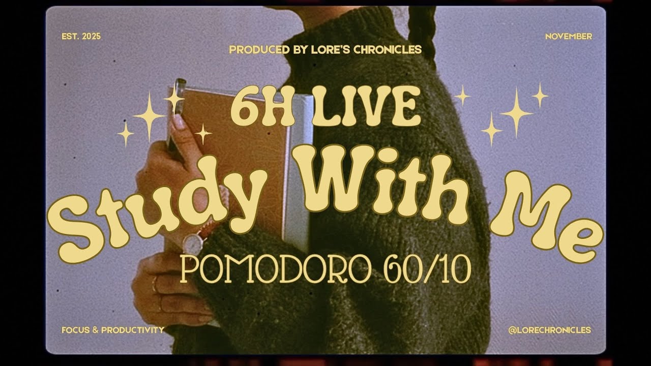 Real-Time ✦ 6H Study With Me ⏳ Pomodoro 60/10 | Deep Focus No-Talking Session ✦ Rain Ambience