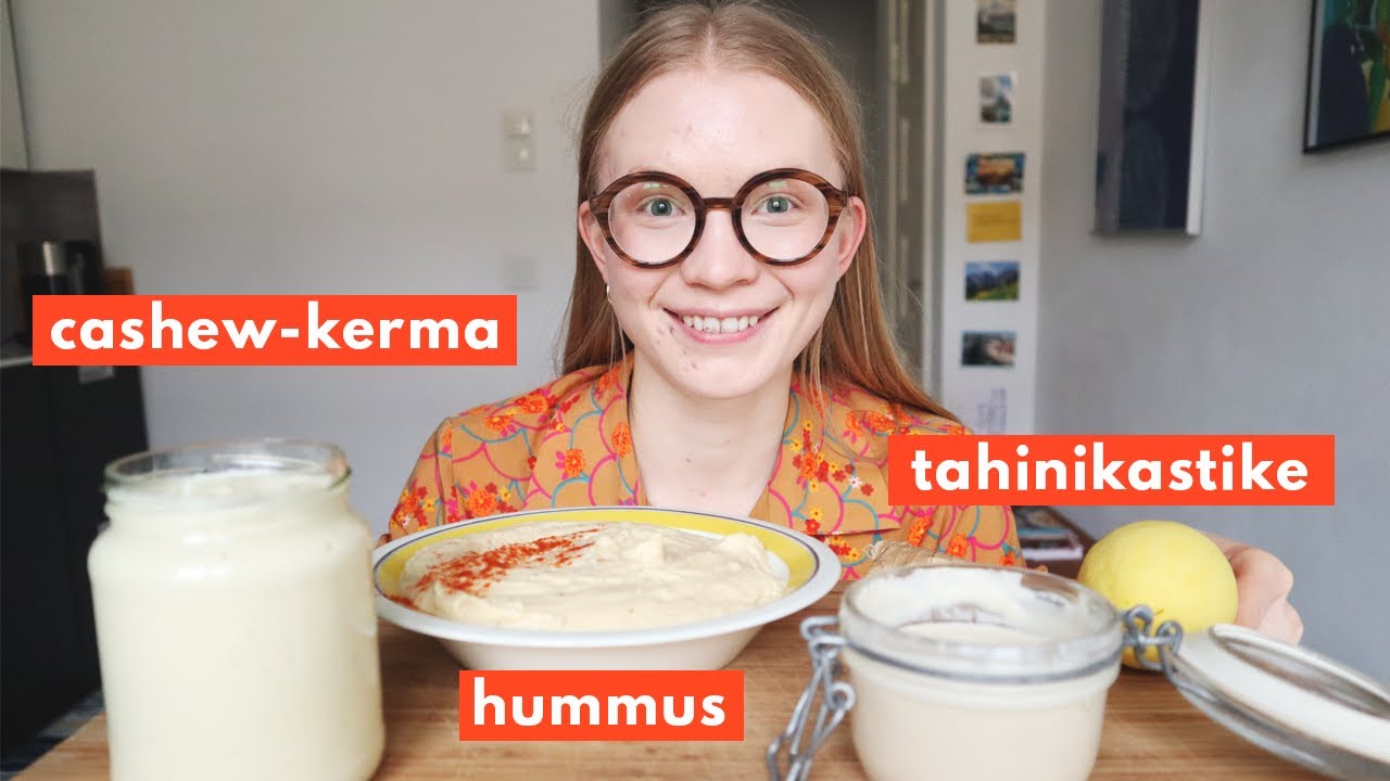 3 VEGAANISTA KASTIKETTA: tahinikastike, cashew-kerma & hummus