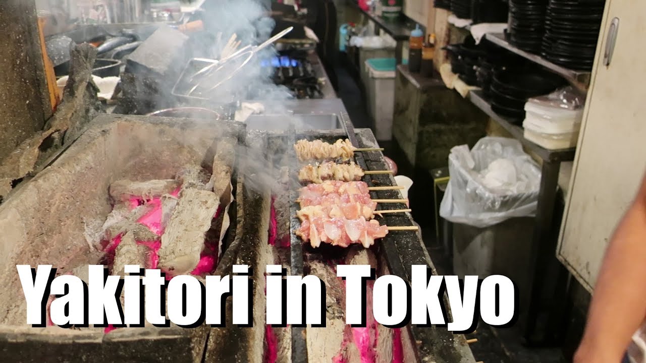 Yakitori in Tokyo with binchotan japanese style charcoal 焼き鳥