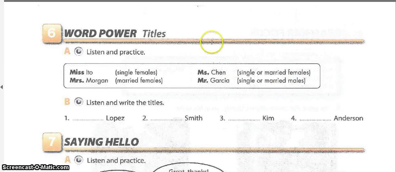 Interchange Intro Unit 1 exercise 6a
