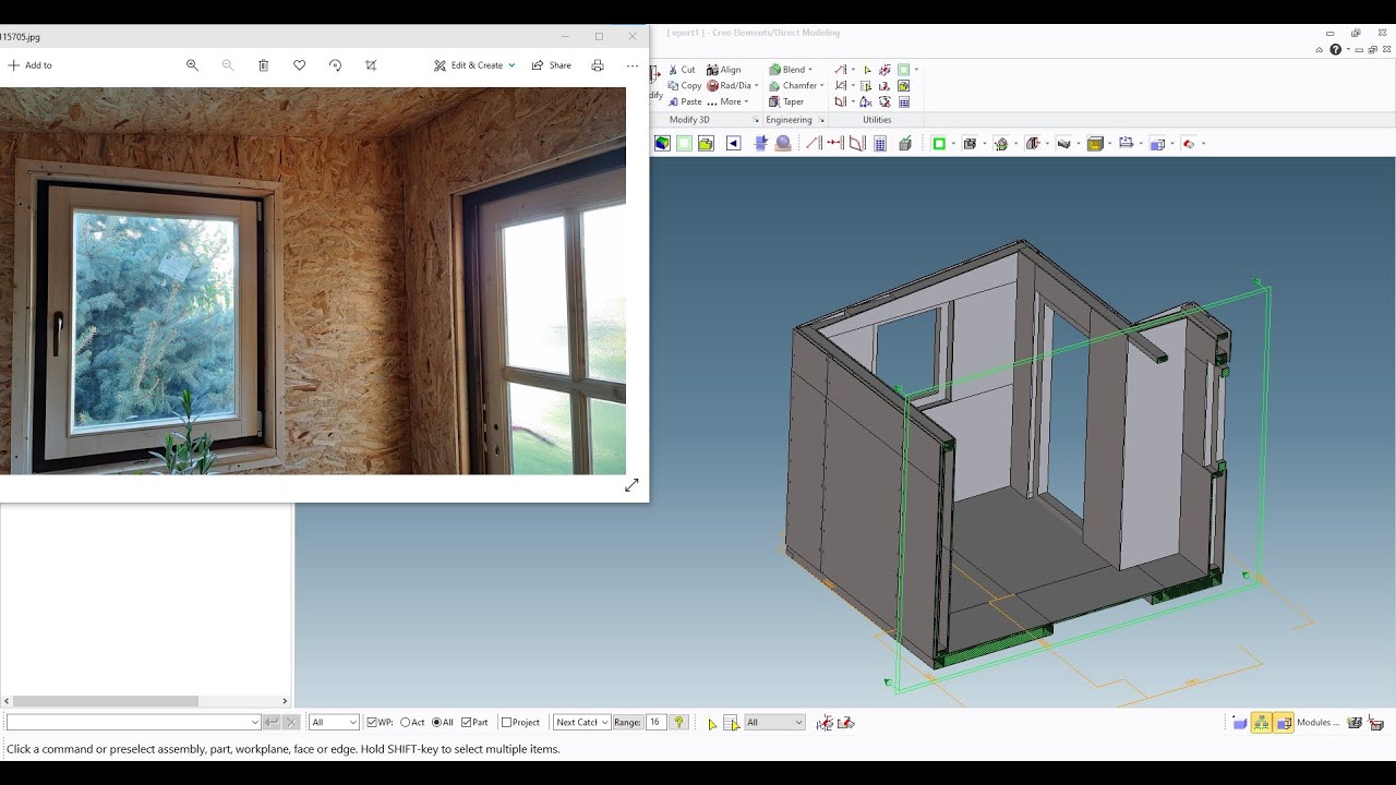 PTC Creo Elements/Direct Modeling - Wooden Garden Office / Shed - Inner and outer OSB panels 1/3
