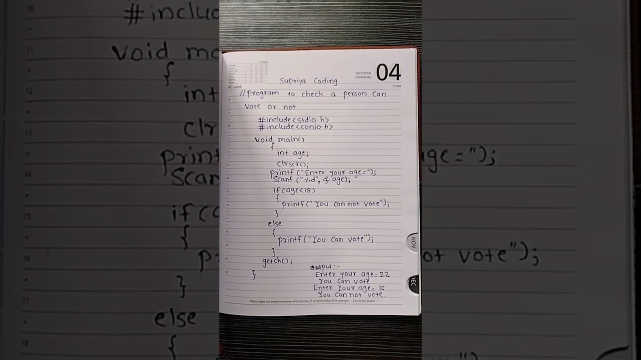 c program to check if a person is eligible to vote or not #clanguage #supriya coding #shorts