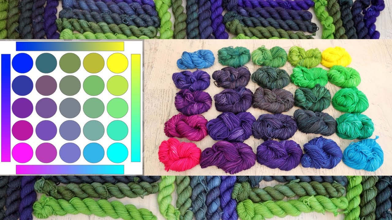 Mixing Primary Colors (Magenta, Yellow, Cyan, & Blue) to dye miniskein fade set (2024 SMSMS Night 2)