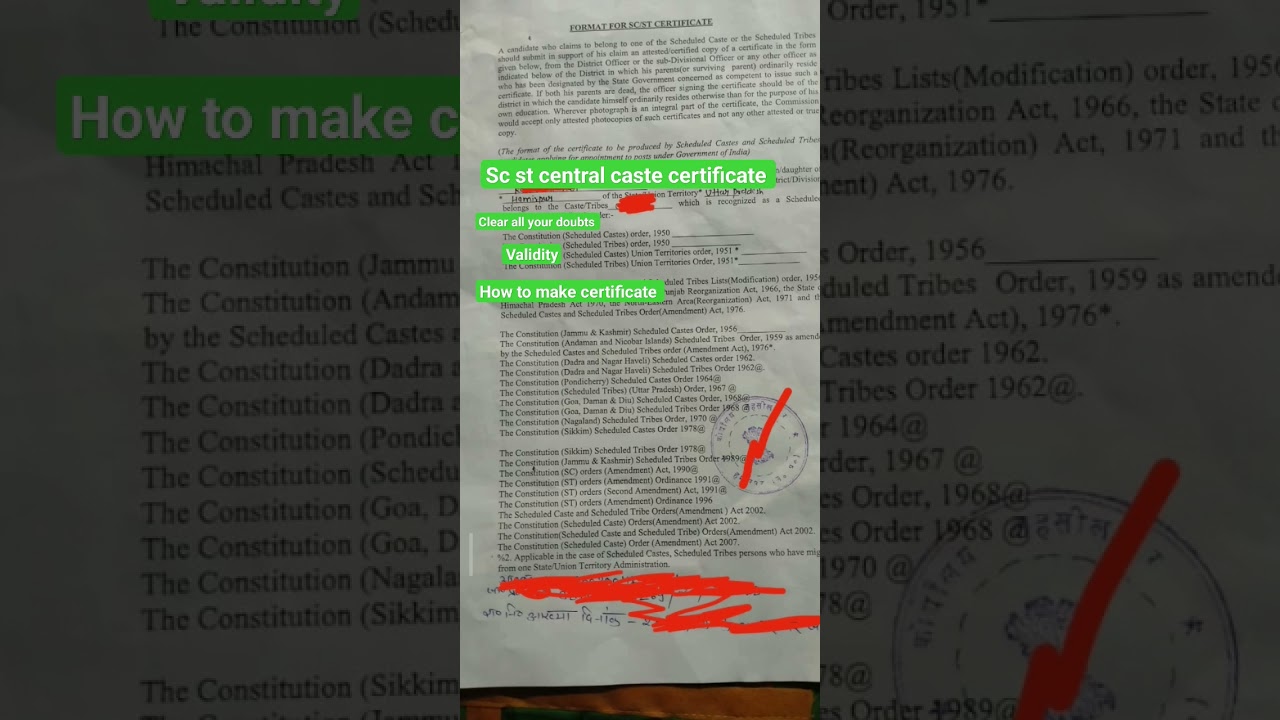 sc st central caste certificate/validity of sc st central caste certificate/how to make