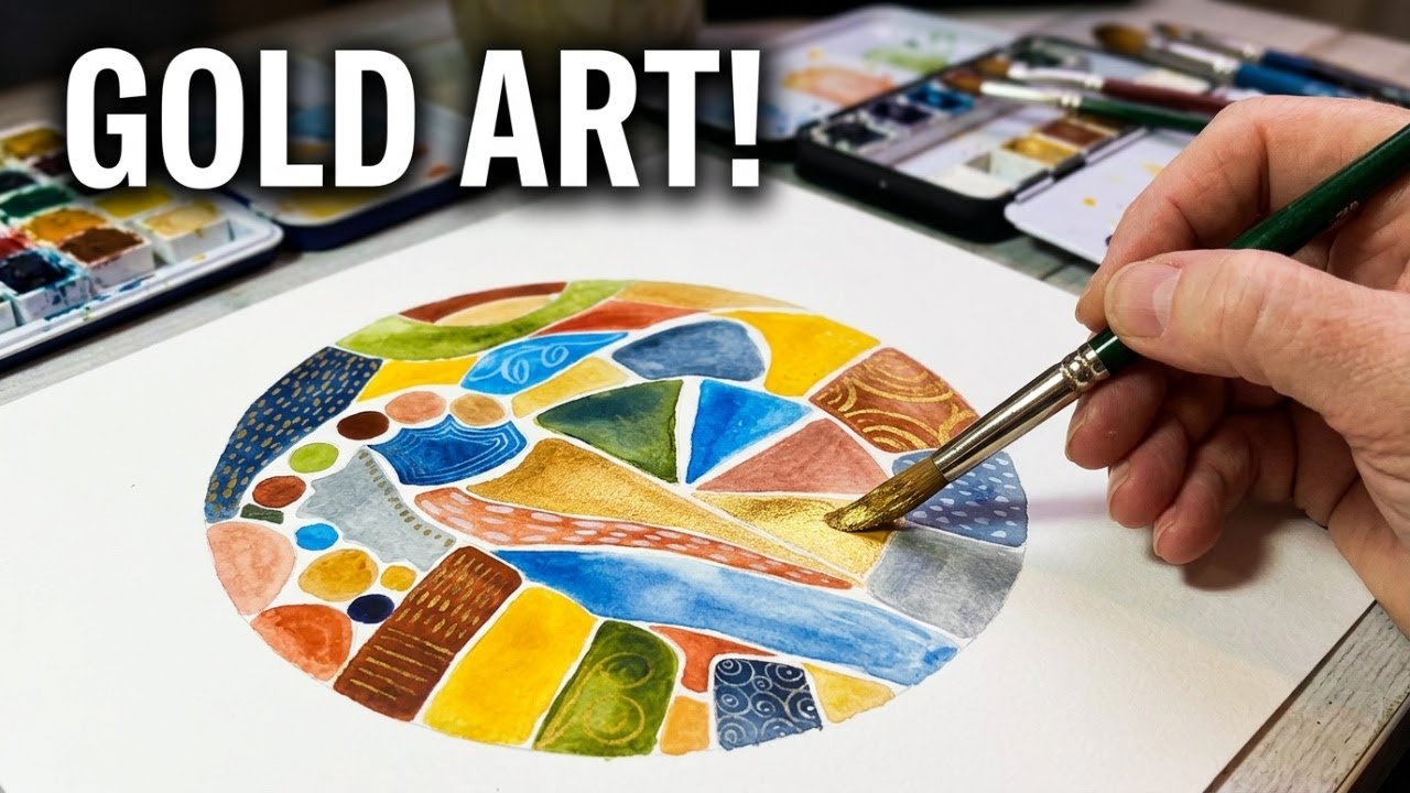 Watercolor Circle Painting Tutorial - Geometric Shapes & Gold Accents