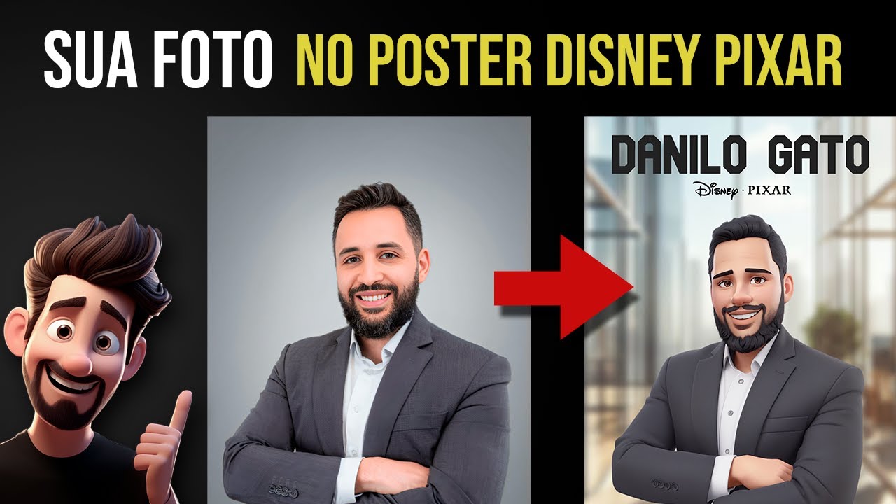 Posters Fake Pixar Disney com SUA FOTO GRÁTIS com Inteligência Artificial (IA)! Tutorial