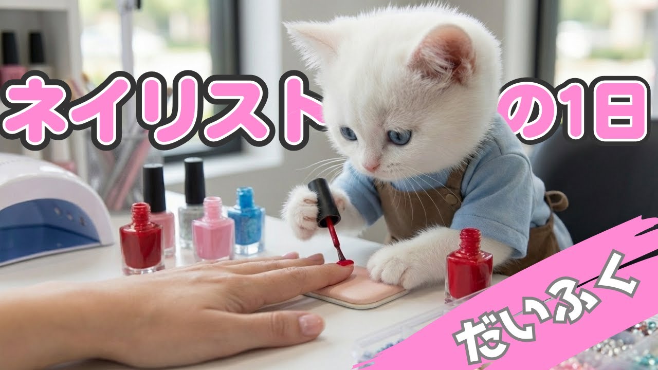 [本編]ネイルを可愛くするにゃ!?だいふくがネイリストとして働いた日の一日に密着