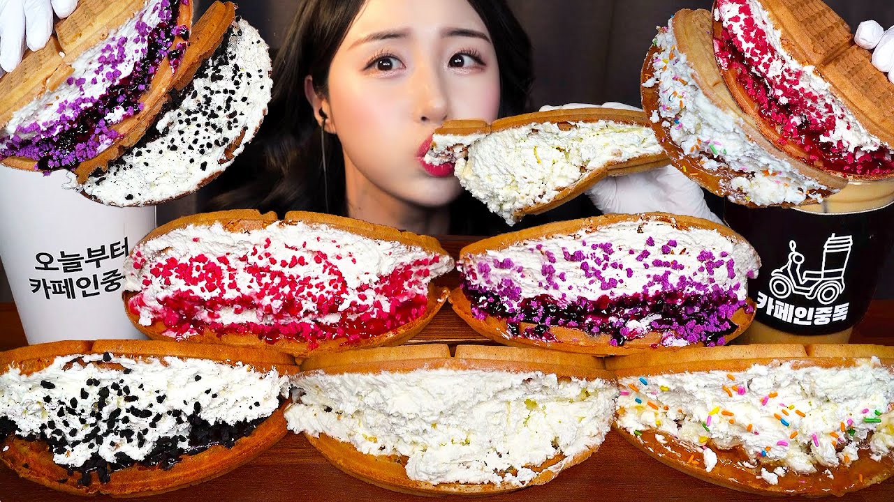 🥯 Сливочный вафли АСМР Клубника Шоколад Сливочный хлеб Десерт ASMR МукбангㅣDessert Waffle
