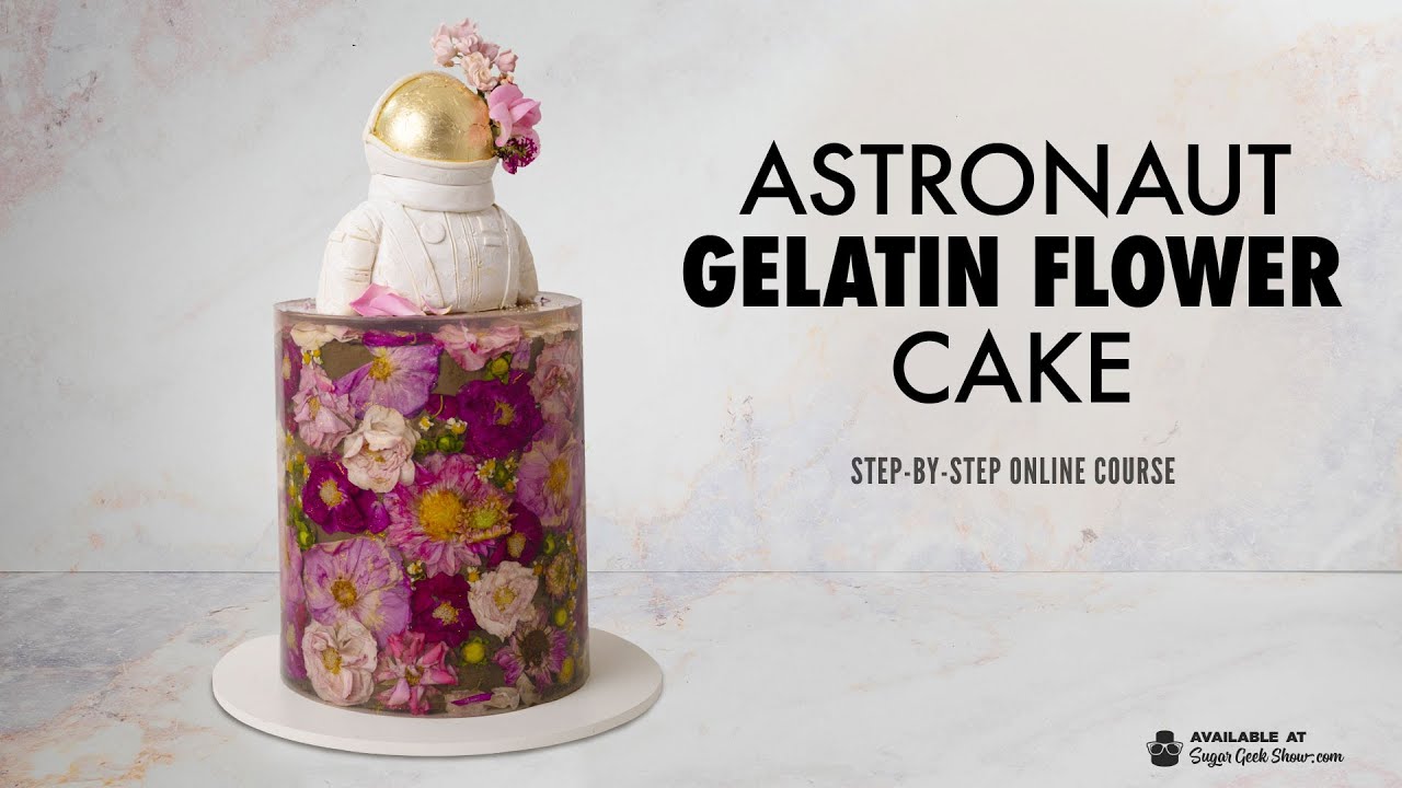 Space-Themed Astronaut Gelatin Flower Cake Tutorial (only on sugargeekshow.com)