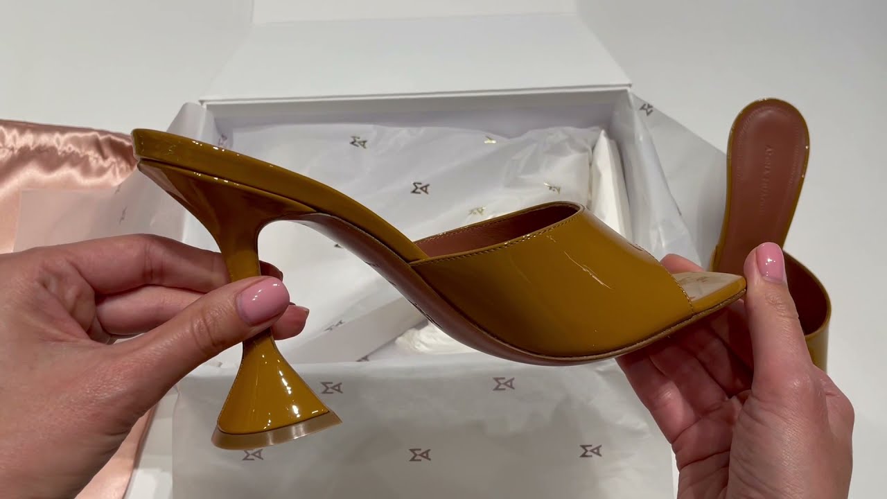 Amina Muaddi Lupita Slipper Tan Patent Unboxing