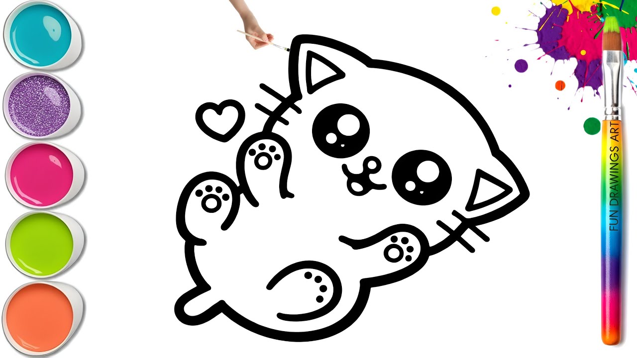Милый рисунок кошки 🐈 🥰 Пошаговый урок рисования и раскрашивания