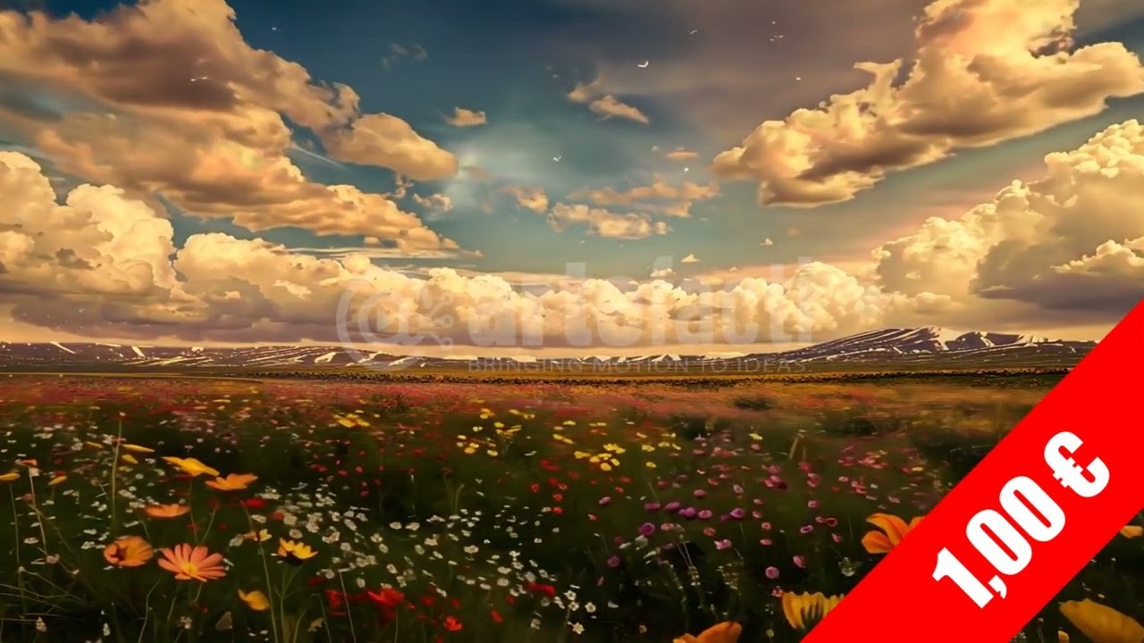 Dramatic Wildflower Meadow under Cloudscape | HD Stock Footage