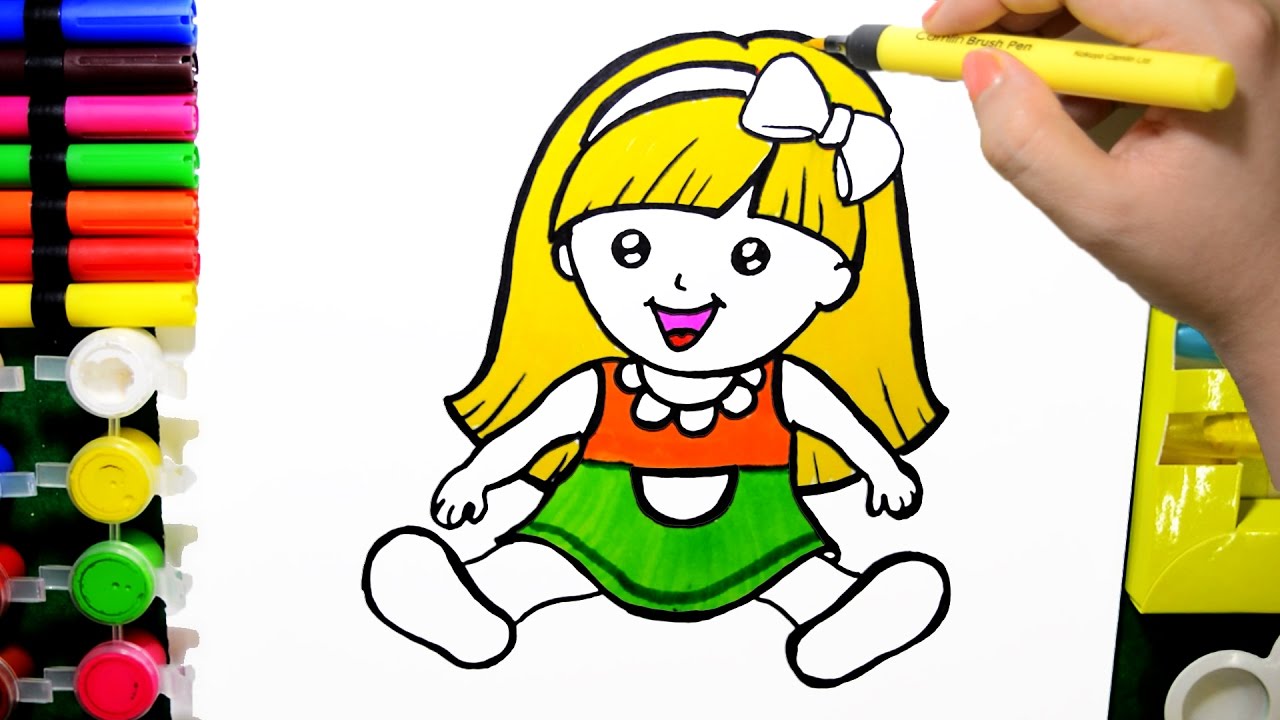 How to Draw Color Paint Cute Doll Coloring Page and Learn to Color