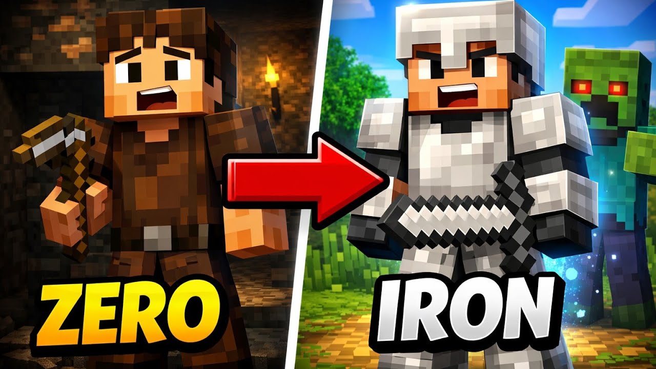 I Survived My First Day… and Got FULL Iron Armor! | Minecraft Survival #1