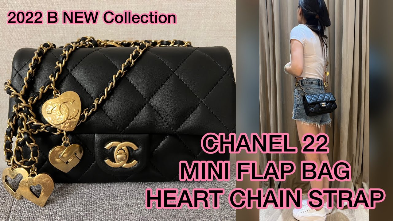 CHANEL 22 MINI FLAP BAG-HEART CHAIN STRAP: 2022 / 22B new collection: Unboxing /Modshots /What fits!