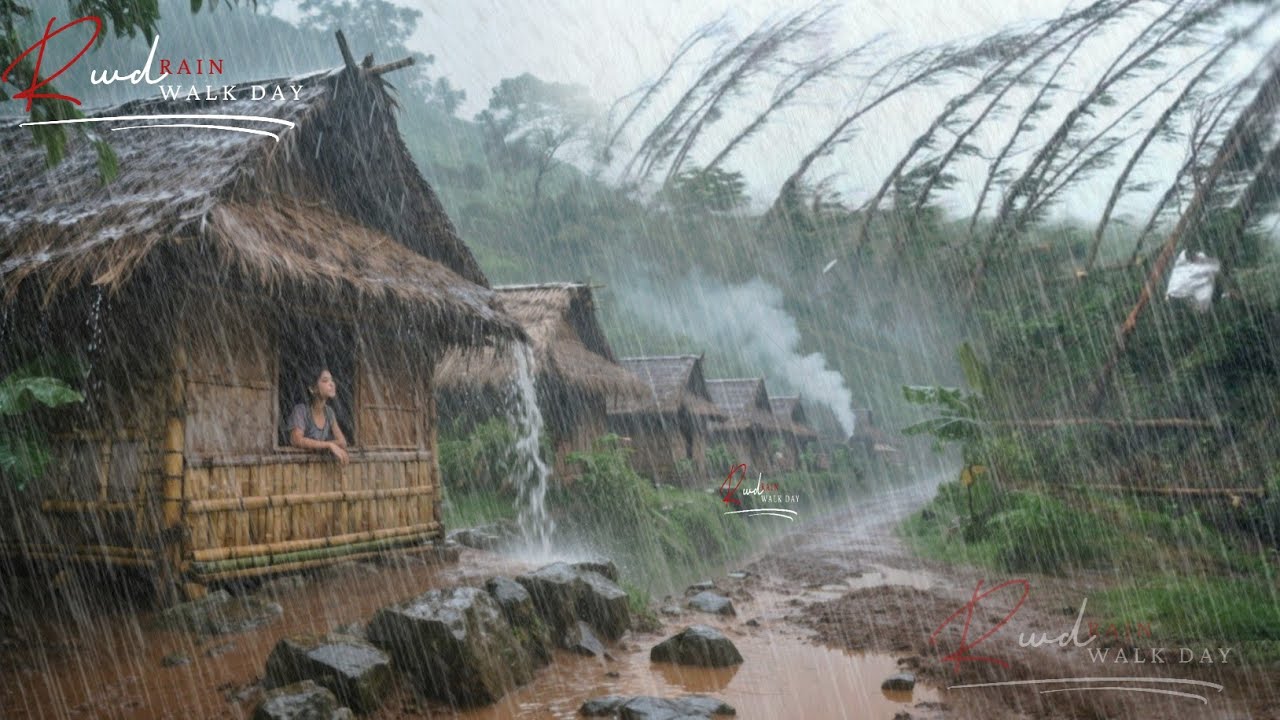 HEAVENLY VILLAGE AREA IN A TROPICAL MOUNTAIN AREA WITH HEAVY RAIN WALK