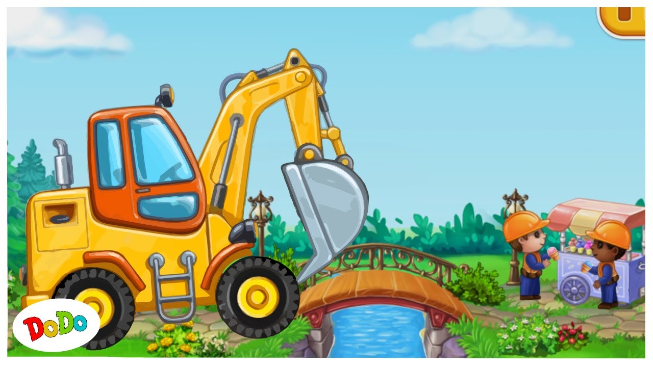 Bagger Kinder bauen Br&uuml;cke und Springbrunnen | DoDo Kindervideo