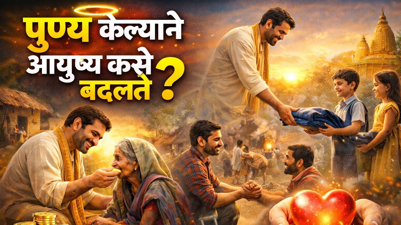 🌺पुण्य केल्याने आयुष्य खरंच सुंदर होते💯🙌#satisfyingvideo #motivation #dharmik #katha #explorepage 