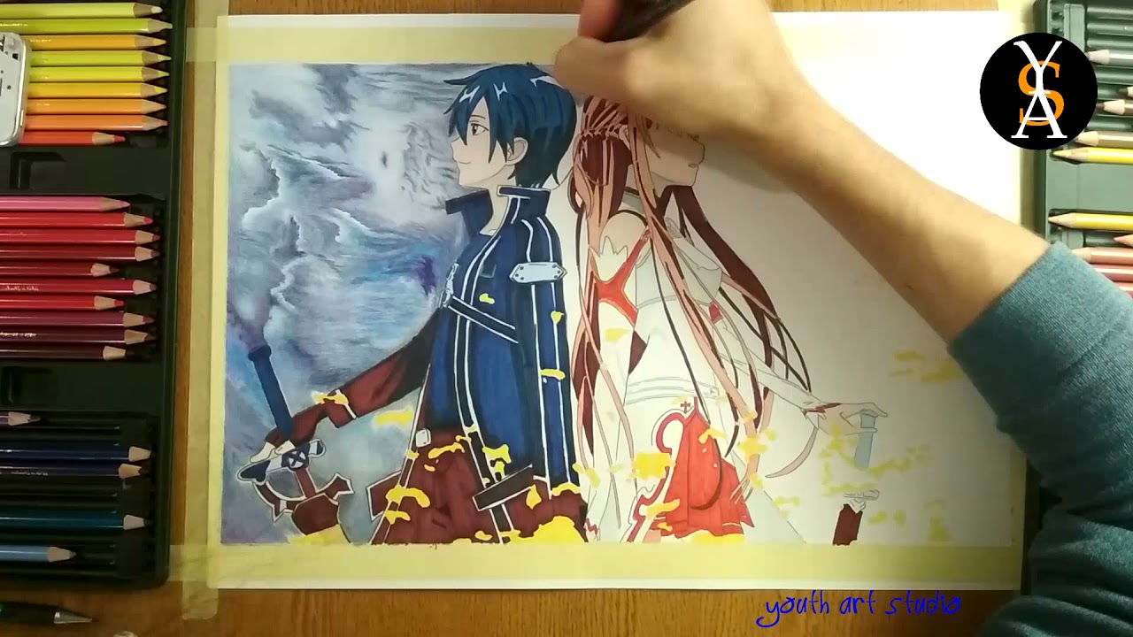 Sword art online. drawing a portraits of KIRITO & ASUNA. Як намалювати портрет. YOUTH ART STUDIO