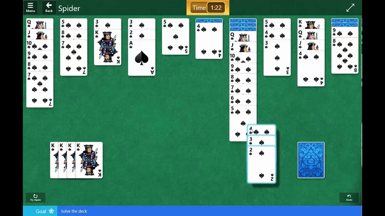 Playing a new, extra easy Solitaitere Level Spider card game