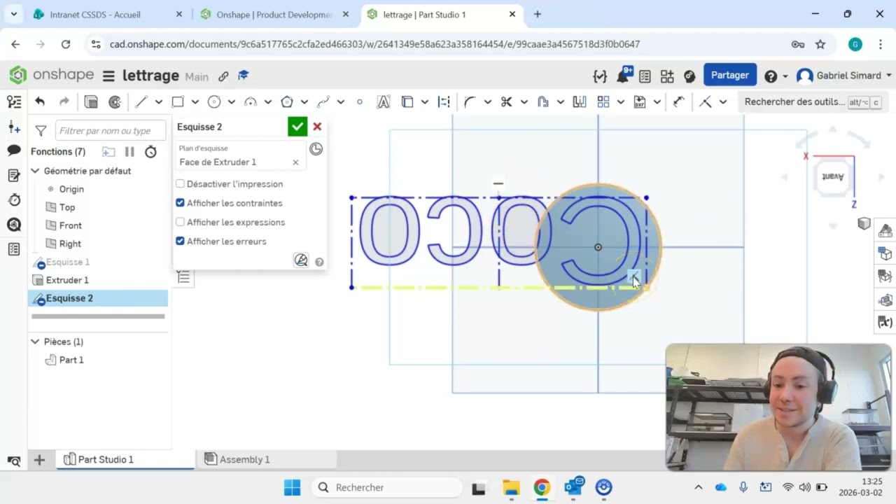 Comment déboguer mon esquisse de lettrage sur Onshape!!