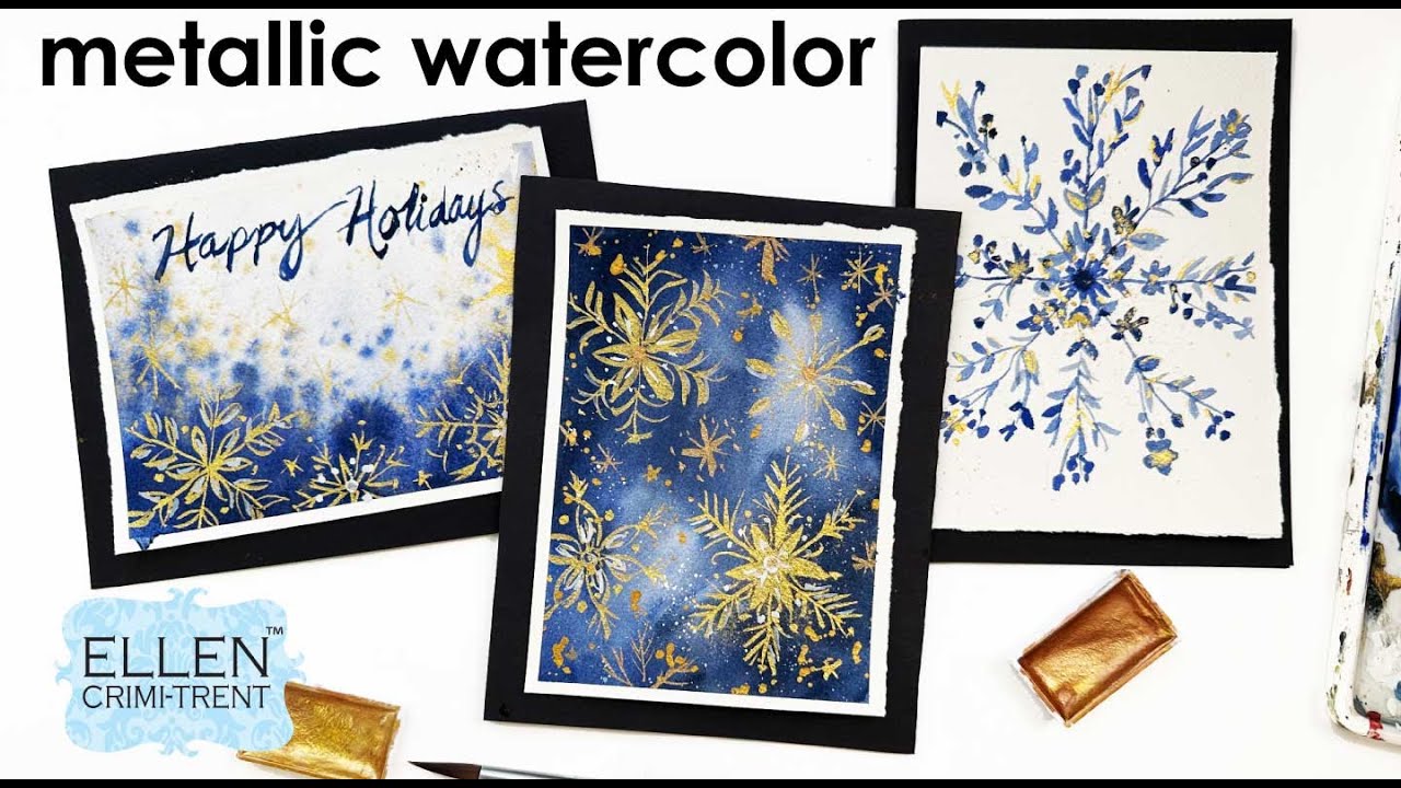 EASY watercolor metallic Snowflake cards