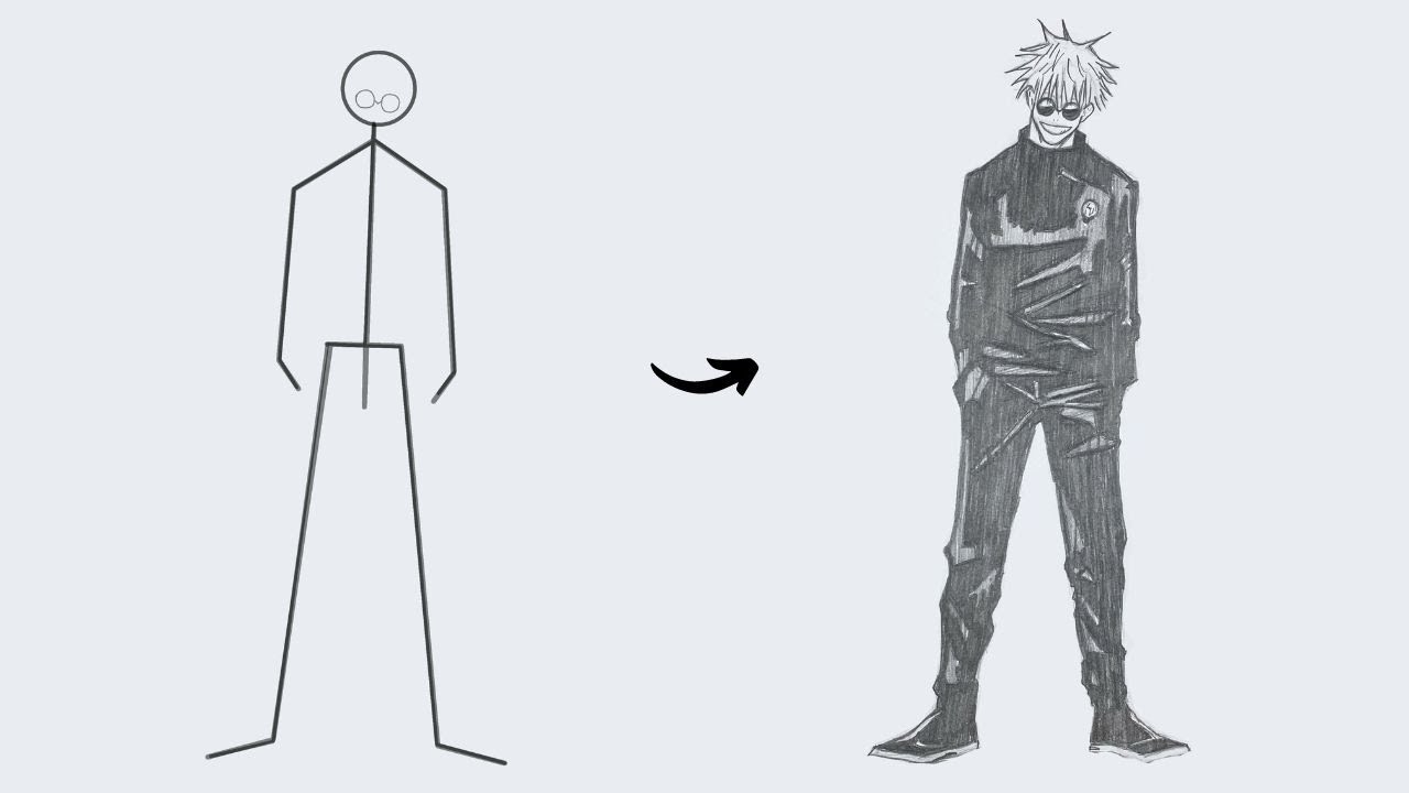 How to draw Gojo Satoru Full Body out of Stick Man | Easy Step by Step