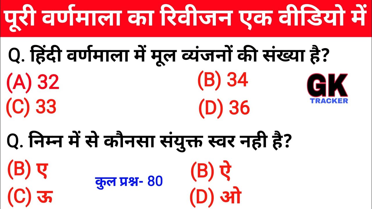 हिंदी वर्णमाला के ये प्रश्न Exam में बार-बार Repeat होते है | रट लो | सभी Exam के लिए | Gk Tracker
