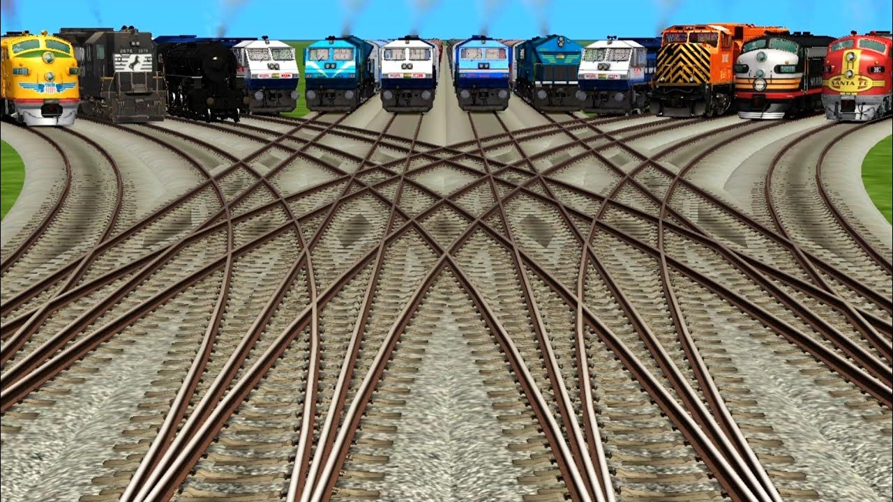 12 Train Run For Forword Bey Curves Branches Railroad Junction Railway Crossing 