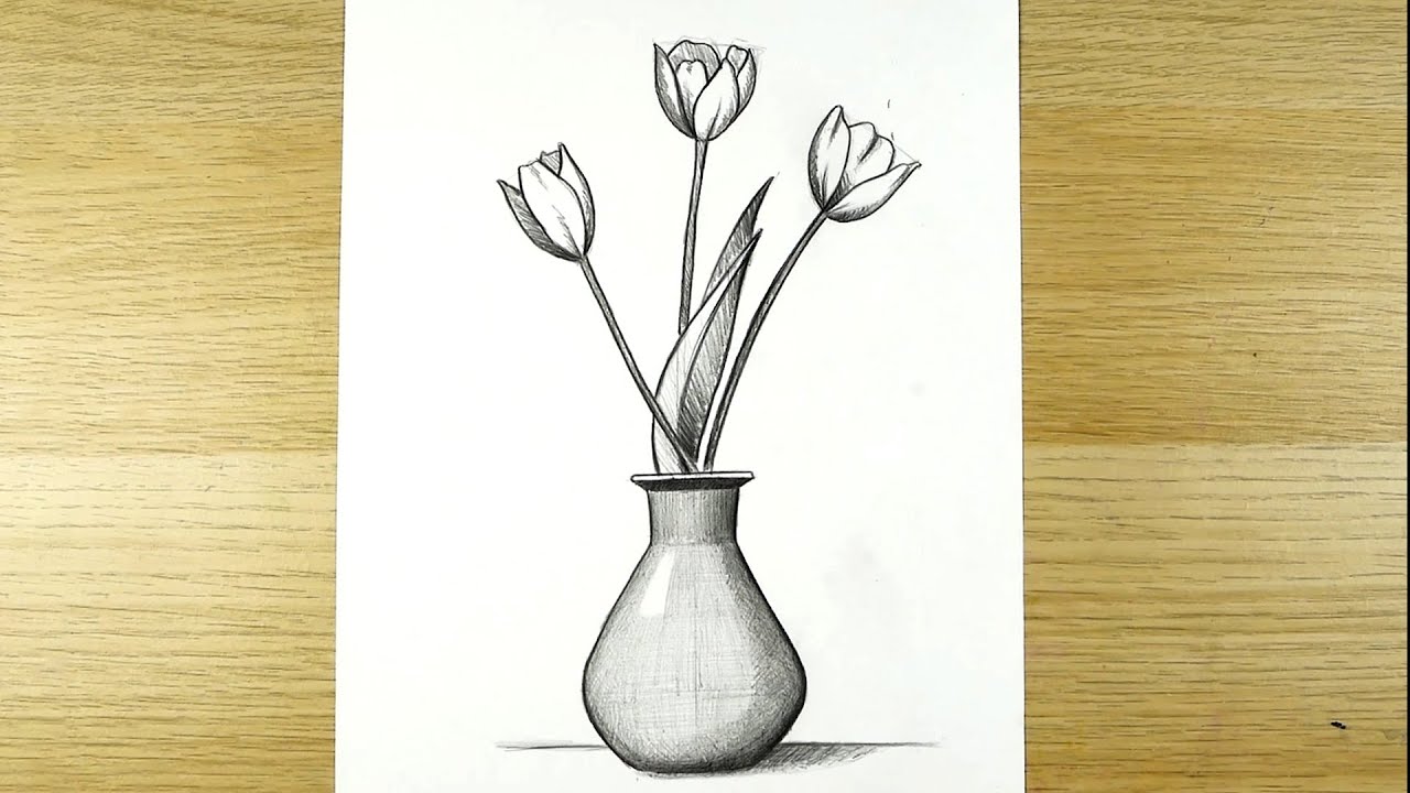 how to draw a flower | flower pot drawing | still life drawing | رسم | رسم مزهرية | pencil drawing