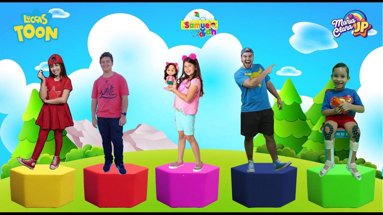 LUCCAS NETO, MARIA CLARA E JP EM FIVE LITTLE MONKEYS ON THE BED  EM CINCO BEBEZINHOS PULANDO SAMUEL