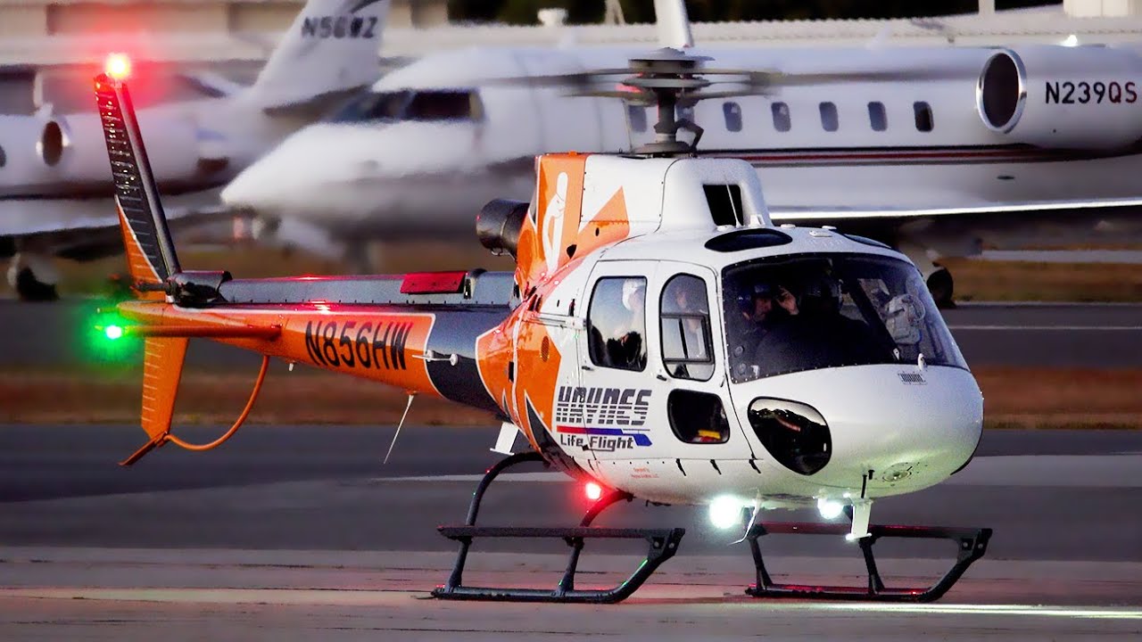 Helicopters action: sunset operations AS350,Bell-206, BK117C-2, and more