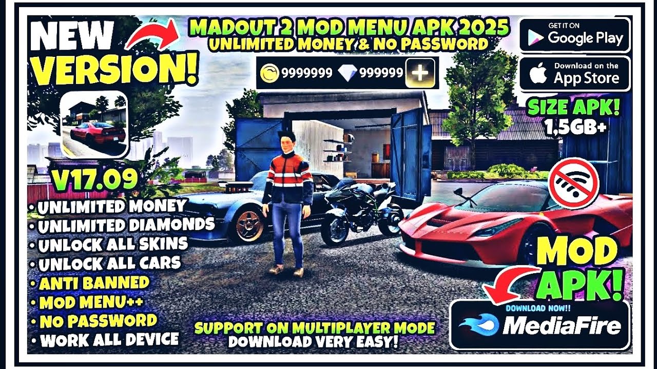 MADOUT2 BIG CITY ONLINE MOD APK 2025|Unlimited Money/All Car Unlock &All Gun Unlock| 17.09.