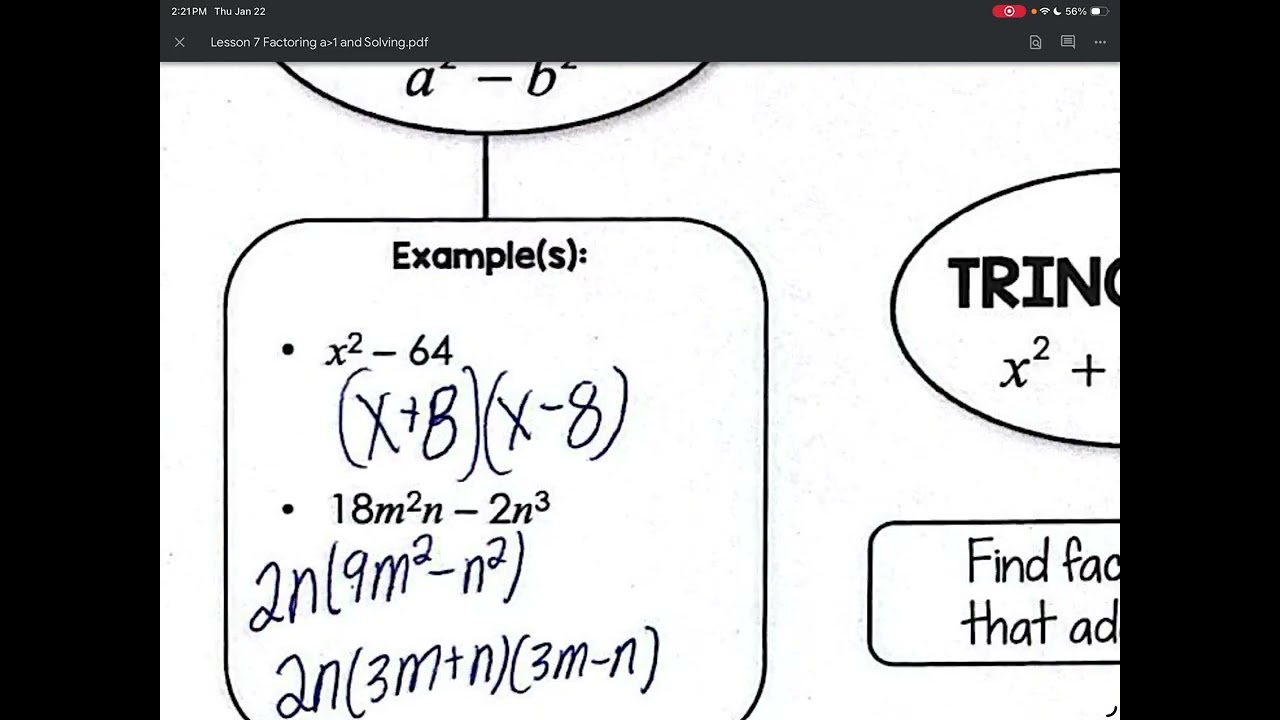 Math 2 Unit 2 Lesson 7: Factoring a Greater Than 1 and Solving Quadratics