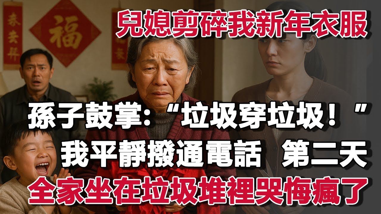 兒媳剪碎我新年衣服，孫子鼓掌：“垃圾穿垃圾！”我平靜撥通電話  第二天 ，全家坐在垃圾堆裡哭悔瘋了！#夜讀人生 #朝夕書卷  #情感故事  #為人處世 #不肖子孫 #養老故事 #樂齡故事匯