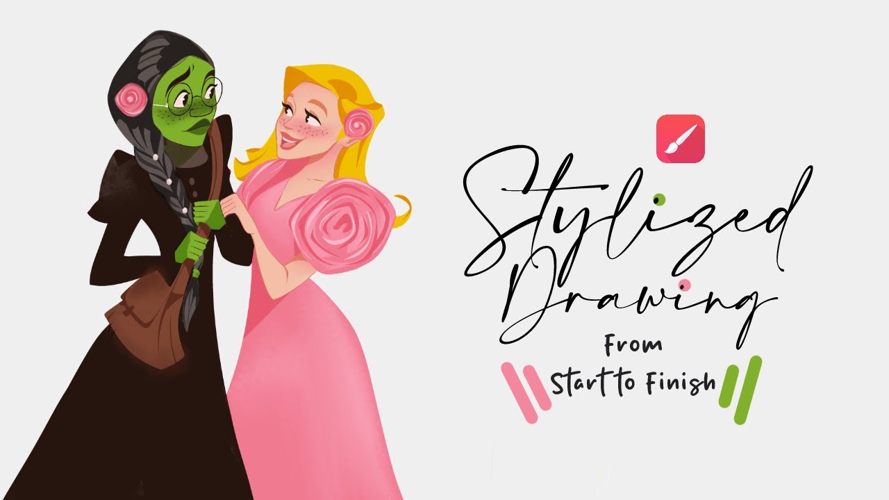 Learn stylized drawing in infinite painter|Glinda & Alphaba drawing tutorial|infinite painter 