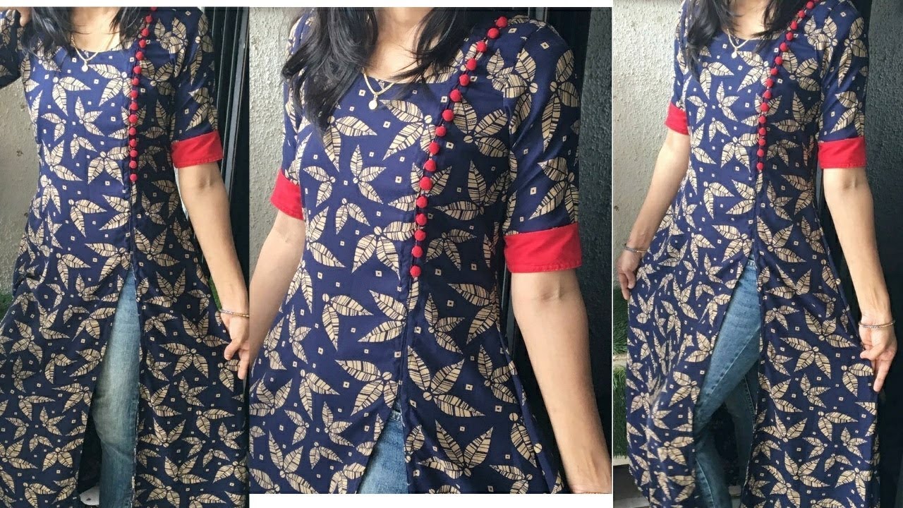 DIY: Side Slit Kurti Cutting and Stitching Easy Tutorial / Designer kurti cutting and stitching