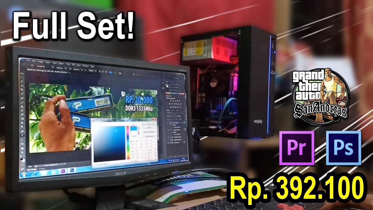 Rakit Pc Full Set! Mouse, Keyboard, Monitor, Cpu Rp. 392Ribu |LGA 775 Intel G41 Core2Duo Ngedit&game
