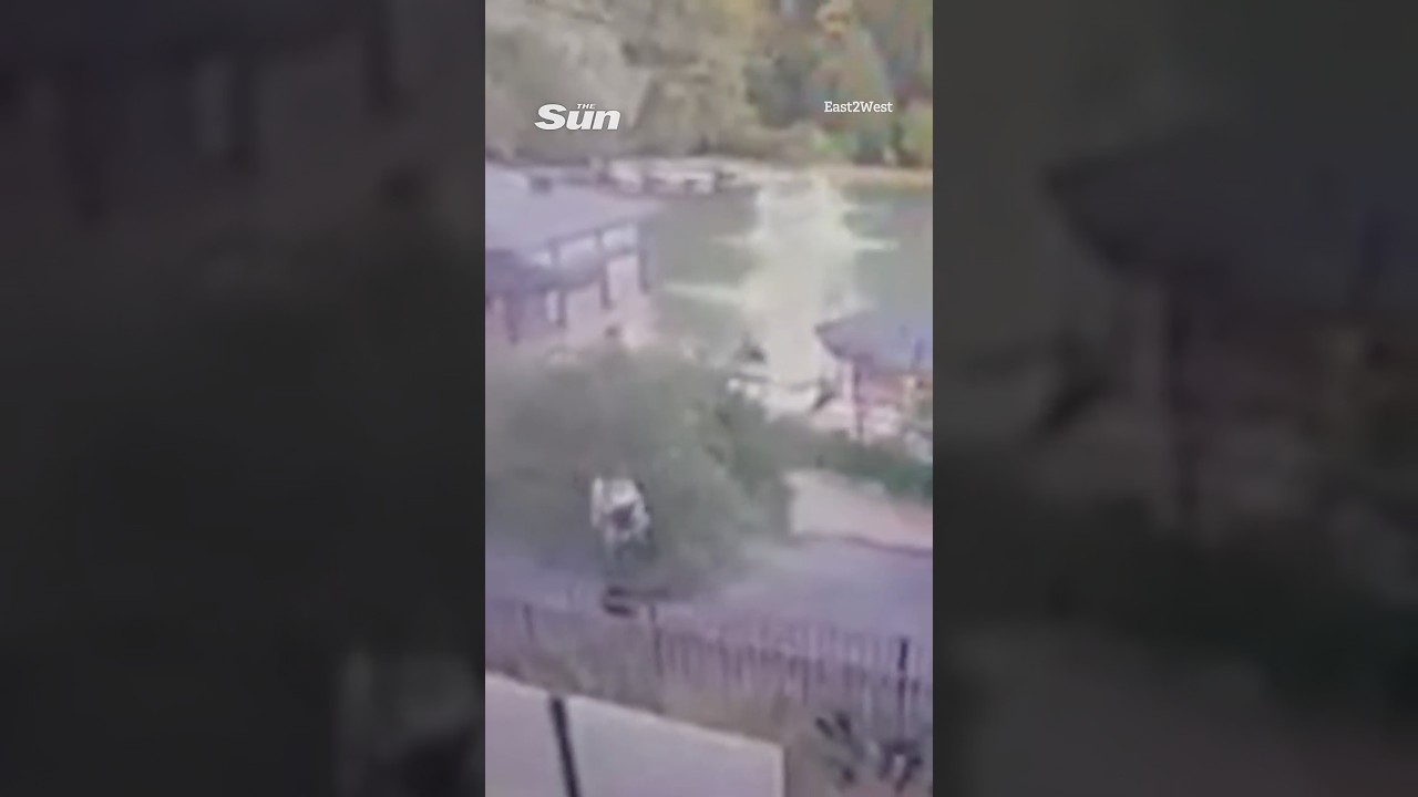 Horror moment chairlift COLLAPSES at Russian resort plunging terrified tourists into lake