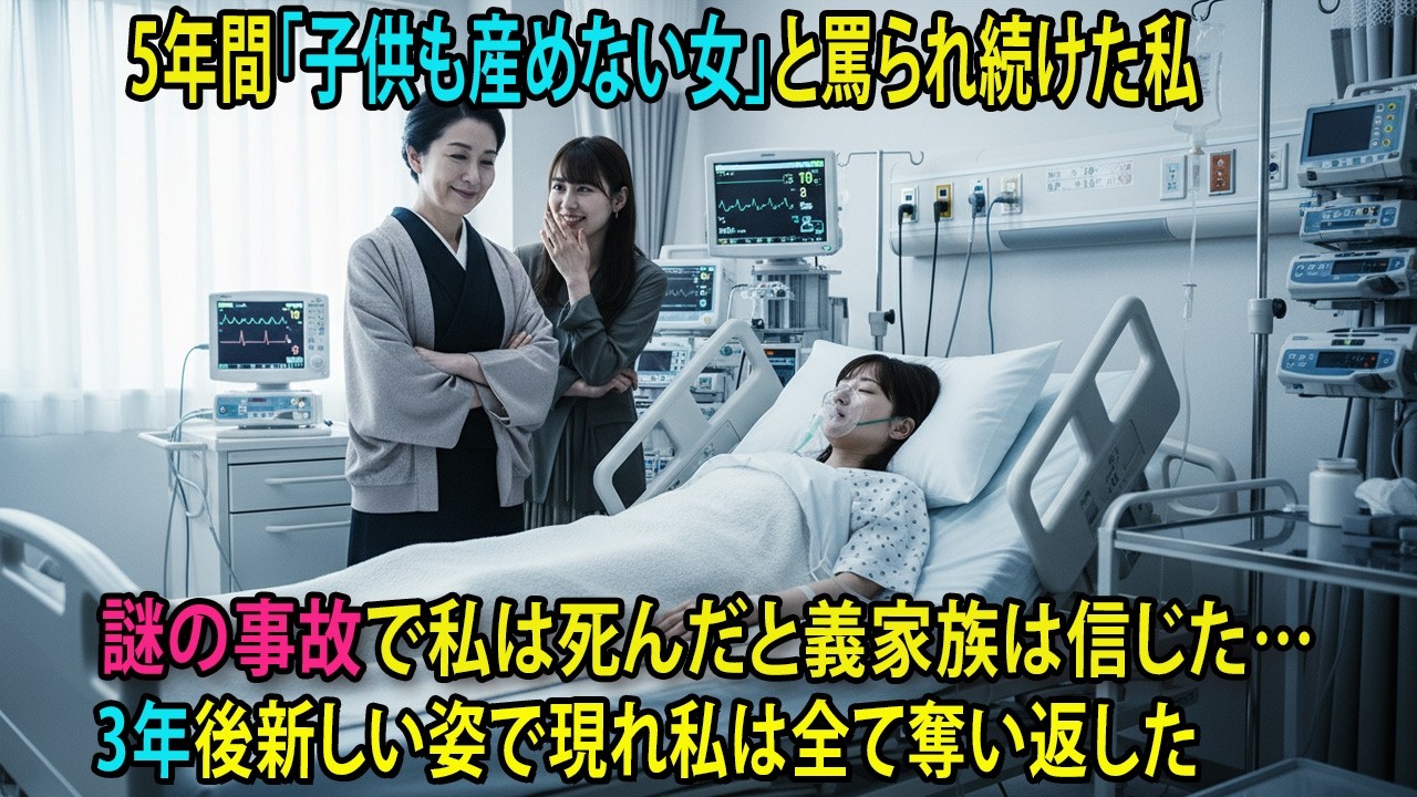 ５年間「子供も産めない女」と罵られた私――謎の事故で死んだはずだった３年後、別人の姿で現れた私がすべてを奪い返す瞬間.私を捨てた義家族が崩れ落ち、泣き叫ぶ結末