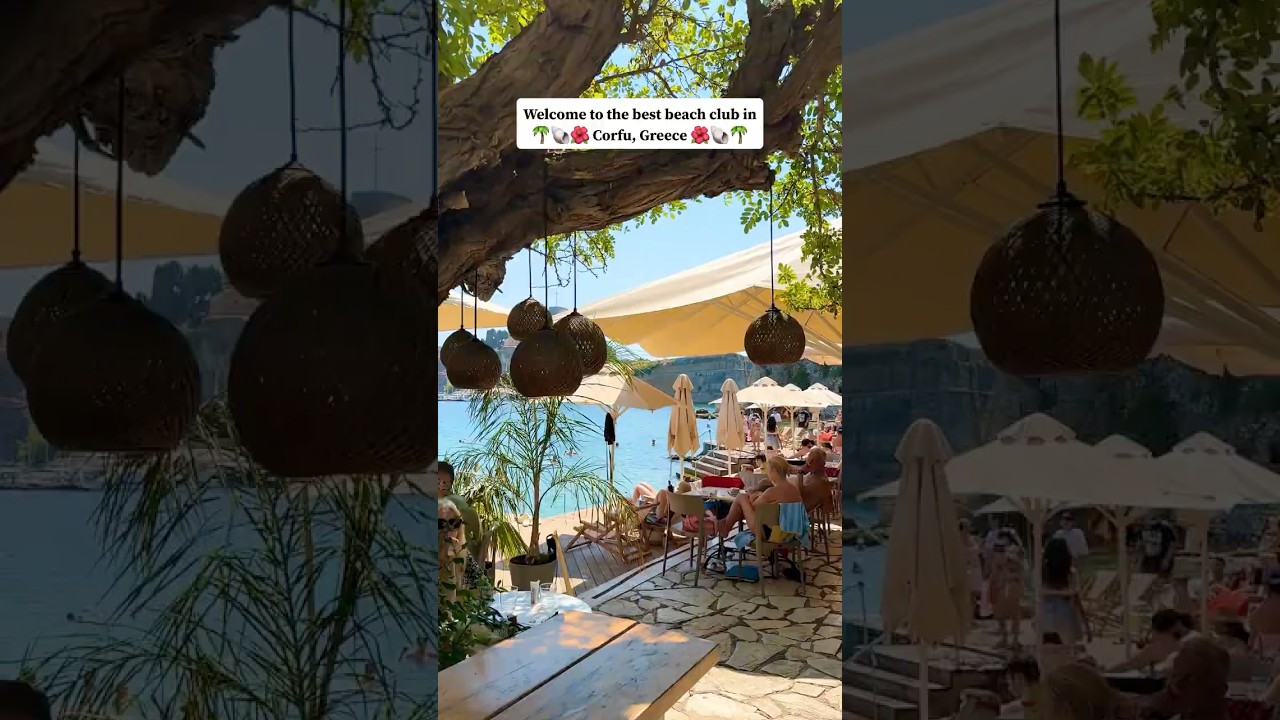 Best Beach Club in CORFU, GREECE🐚🌺😍 #travel #corfu #greekislands