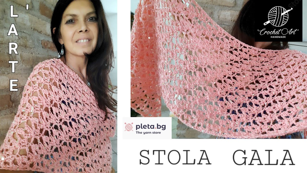 TUTORIAL   UNCINETTO/CROCHET   FACILE   E   VELOCE    .    STOLA     GALA   .    FILATO  STREPITOSO 