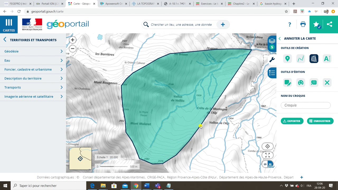 Comment délimiter et mesurer la superficie d'un bassin versant à l'aide du géoportail IGN FRANCE ?