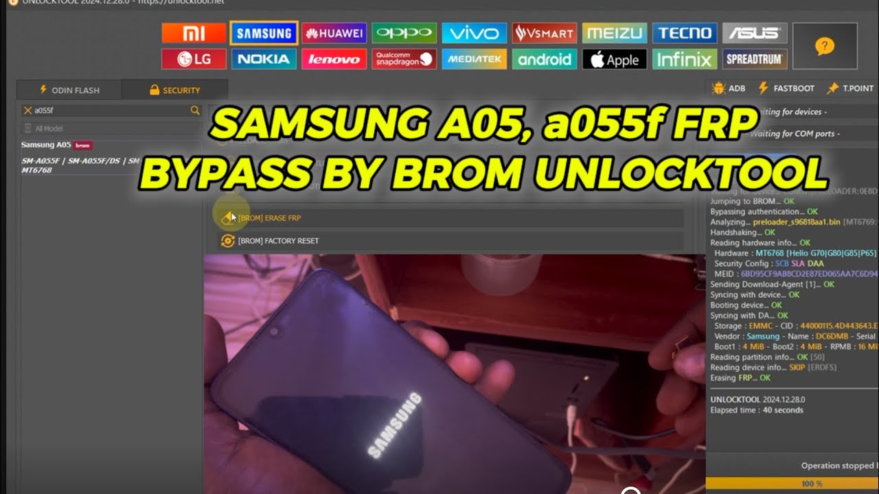 Brom mode Samsung A05 frp bypass. A055f FRP bypass by unlocktool. No kg lock